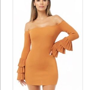 F21 Off Shoulders, Ruffle Sleeve Mini Dress